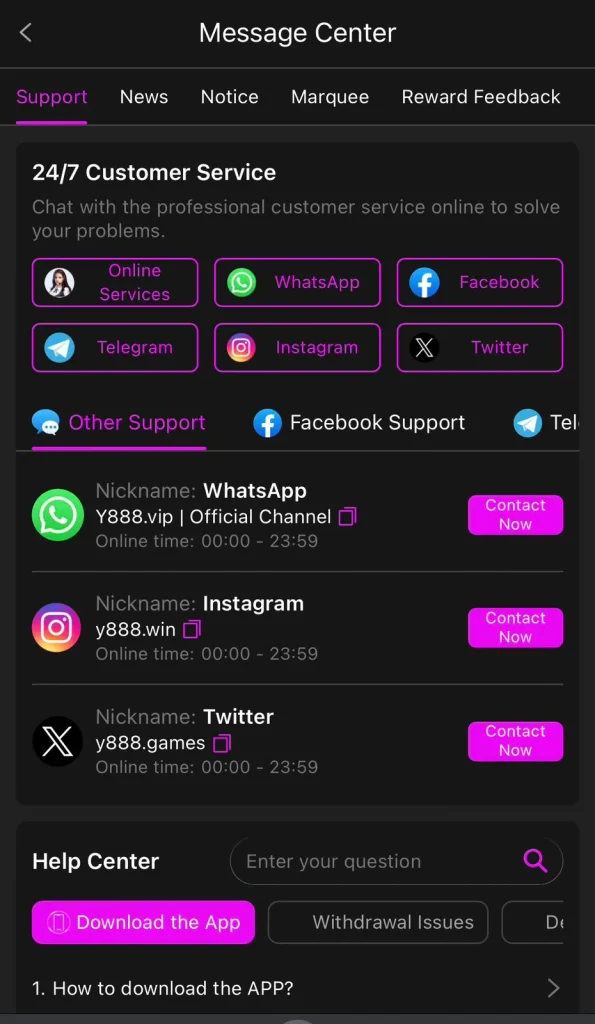 Y888 Customer Service